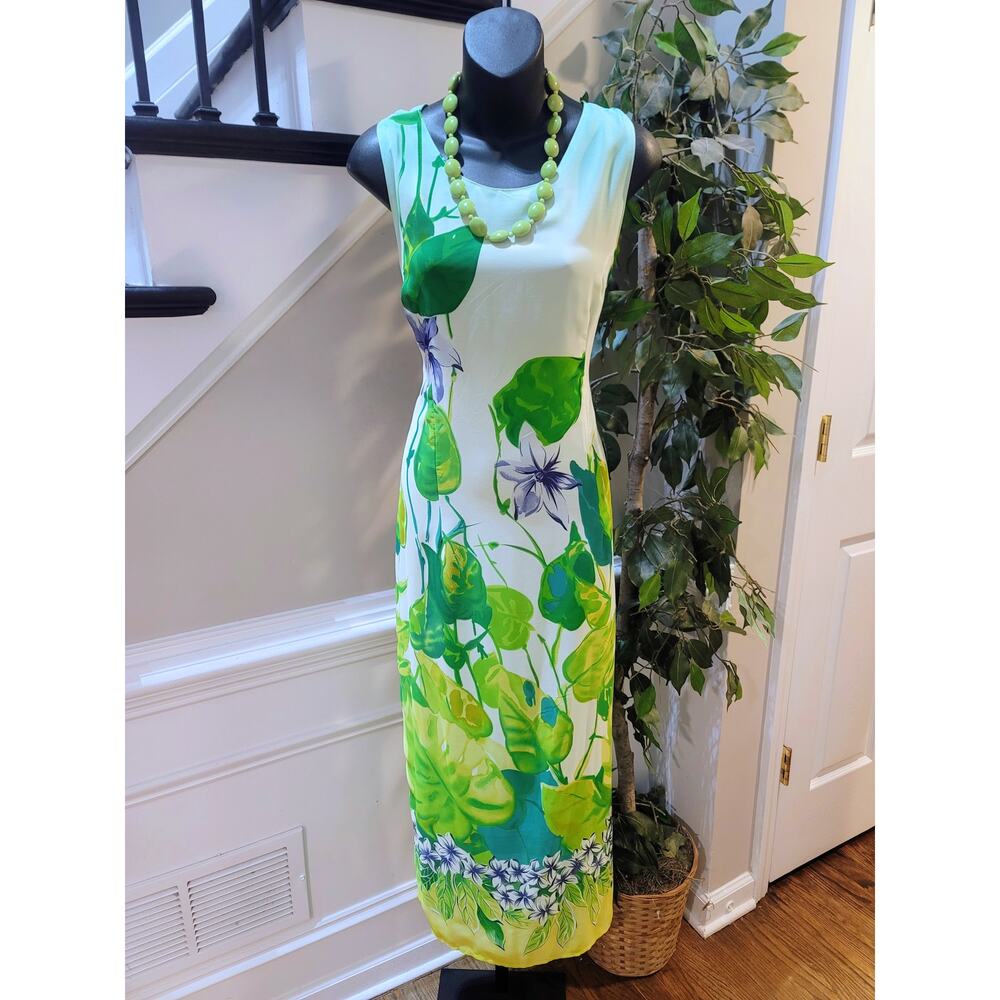 A Wild Thyme Tank Dress Women's 18 Green Floral Lily Valley Scoop Causal Party